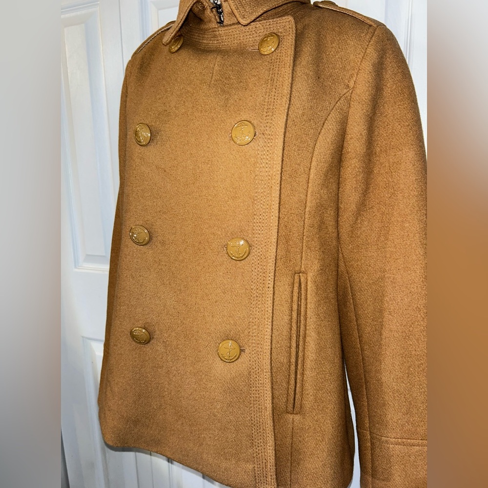 Women's Wool Blend Tan Double-Breasted Pea Coat